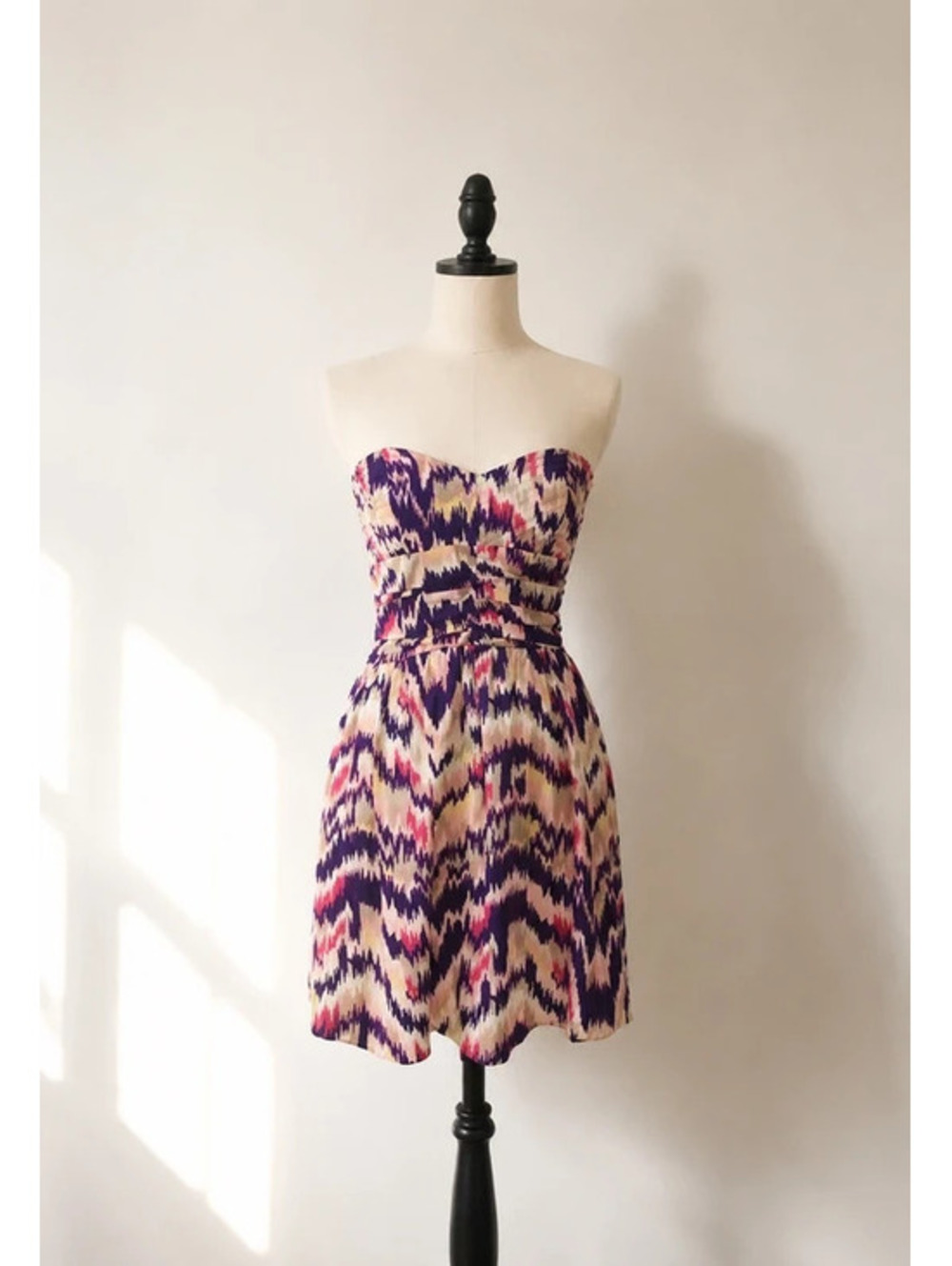 Parker Silk Strapless Corset Mini Dress Size S Pink Purple Abstract Print